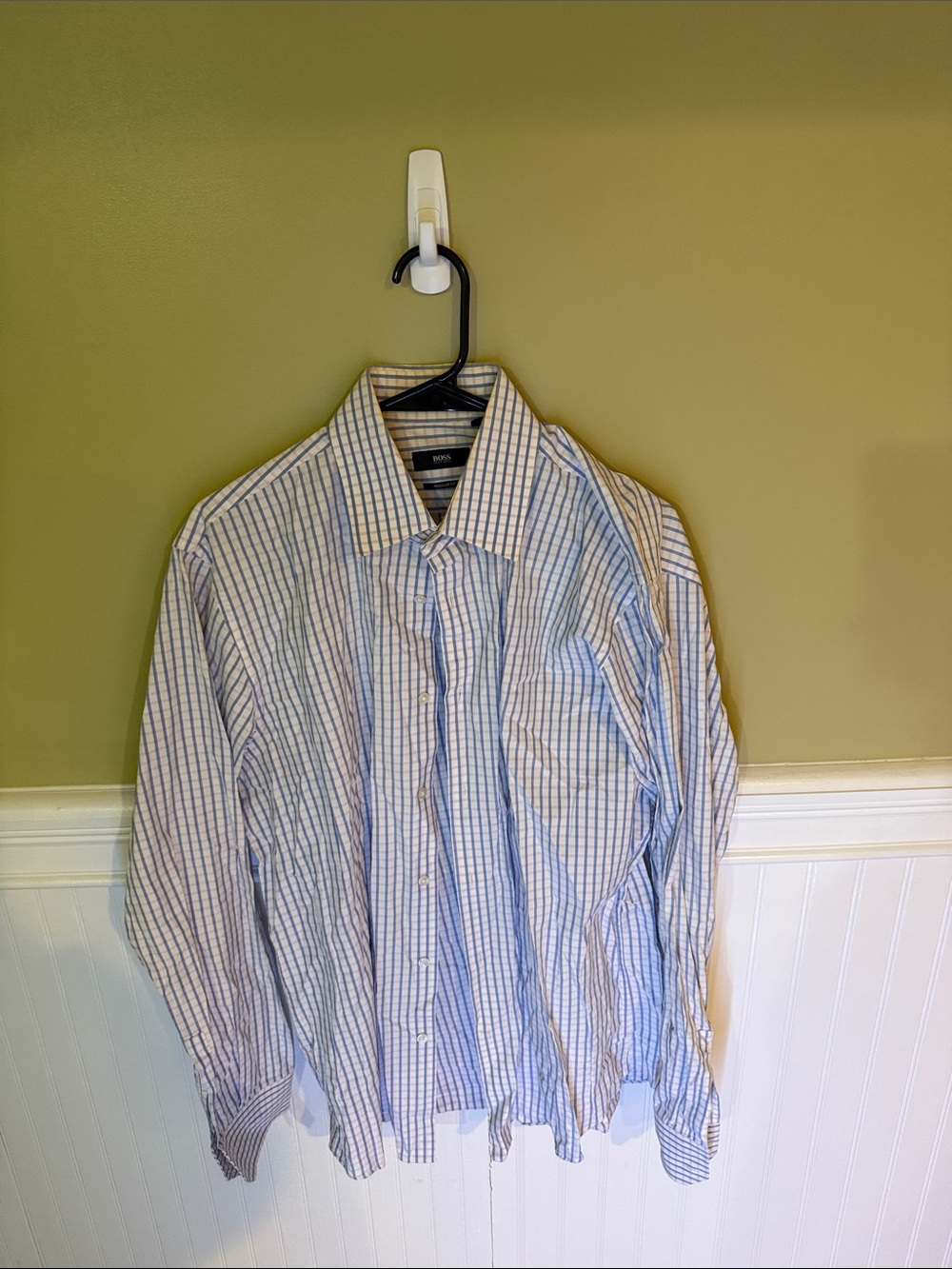 Men's Size 16 (34/35) Boss Blue and Pink Striped Dress Shirt